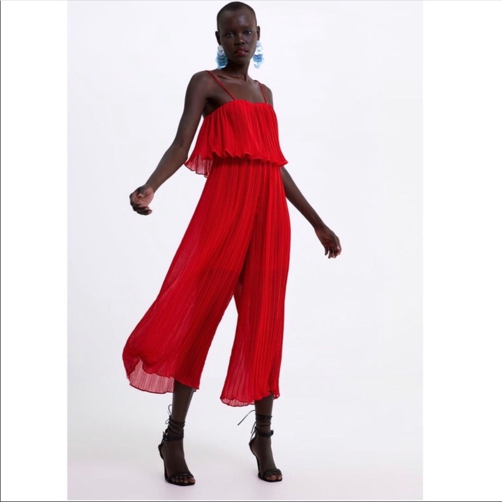 Zara Red Pleated Jumpsuit